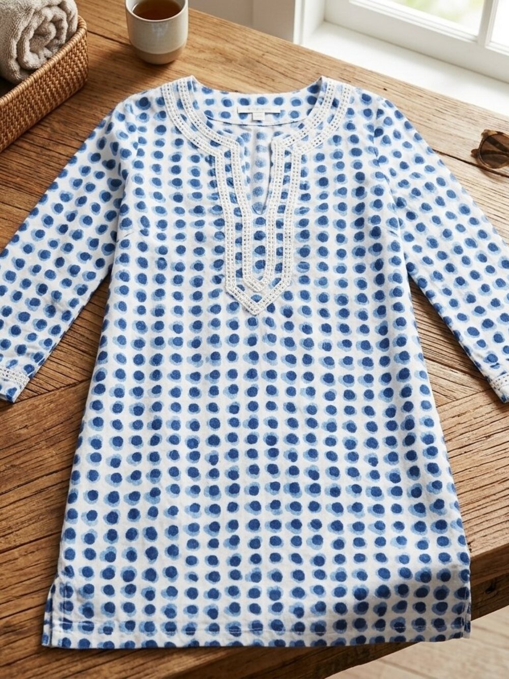 Boden Blue White Polka Dot Preppy Beach Coverup, 2